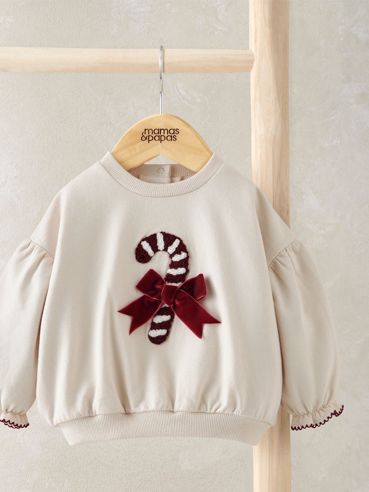 Mamas & Papas Cream Candy Christmas Sweatshirt - Image 2 of 2
