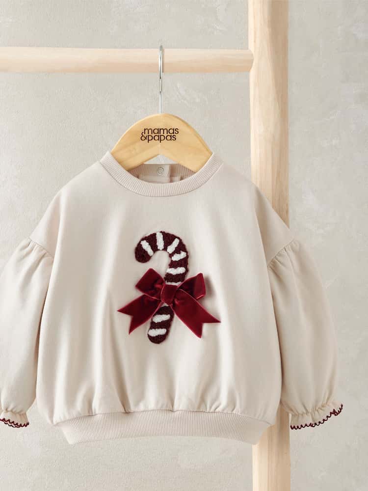 Mamas & Papas Cream Candy Christmas Sweatshirt - Image 2 of 2 Mamas & Papas Cream Candy Christmas Sweatshirt - Image 2 of 2