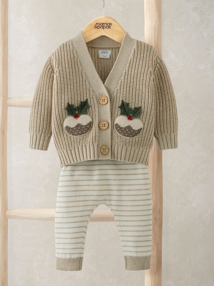 Mamas & Papas Little Pudding Christmas Cream Cardigan & Leggings Knit Set - Image 1 of 5 Mamas & Papas Little Pudding Christmas Cream Cardigan & Leggings Knit Set - Image 1 of 5