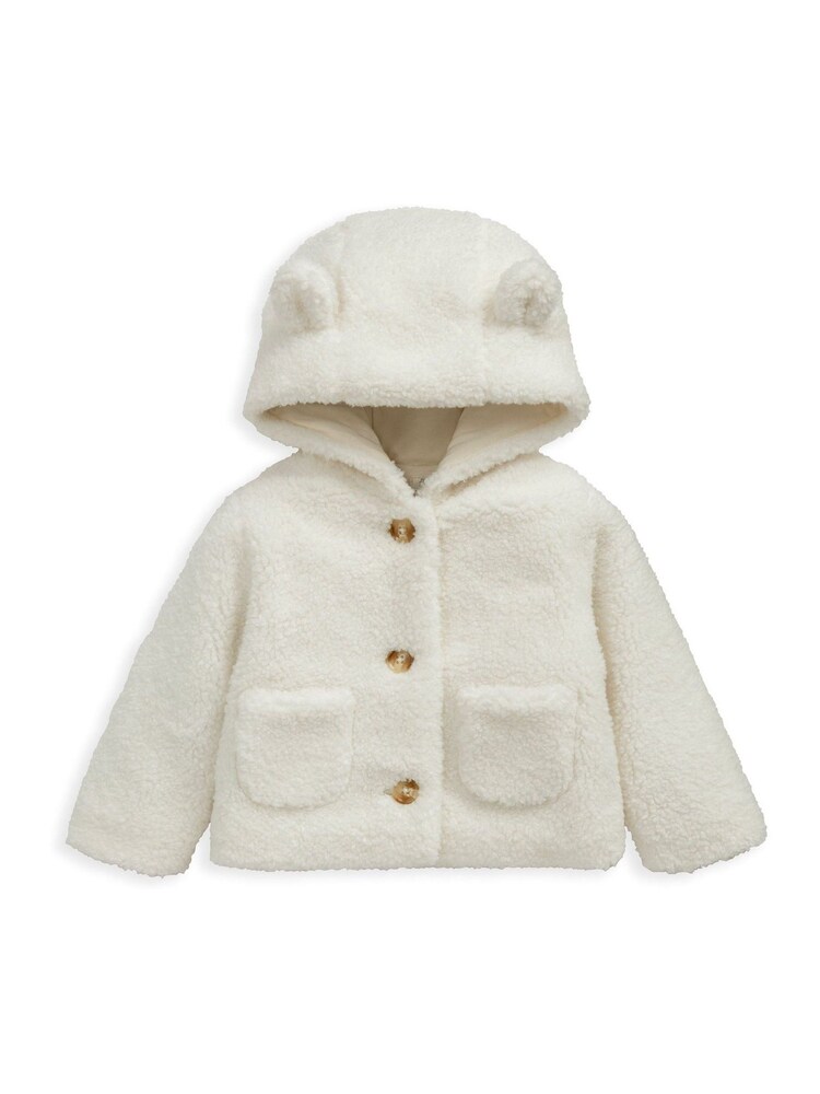 Mamas & Papas Cream Borg Jacket with 3D Bear Ears - Image 1 of 3