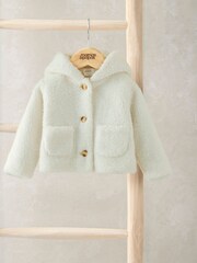 Mamas & Papas Cream Borg Jacket with 3D Bear Ears - Image 3 of 3