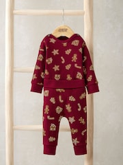 Mamas & Papas Gingerbread Print Christmas Red Top & Leggings Set - Image 1 of 4