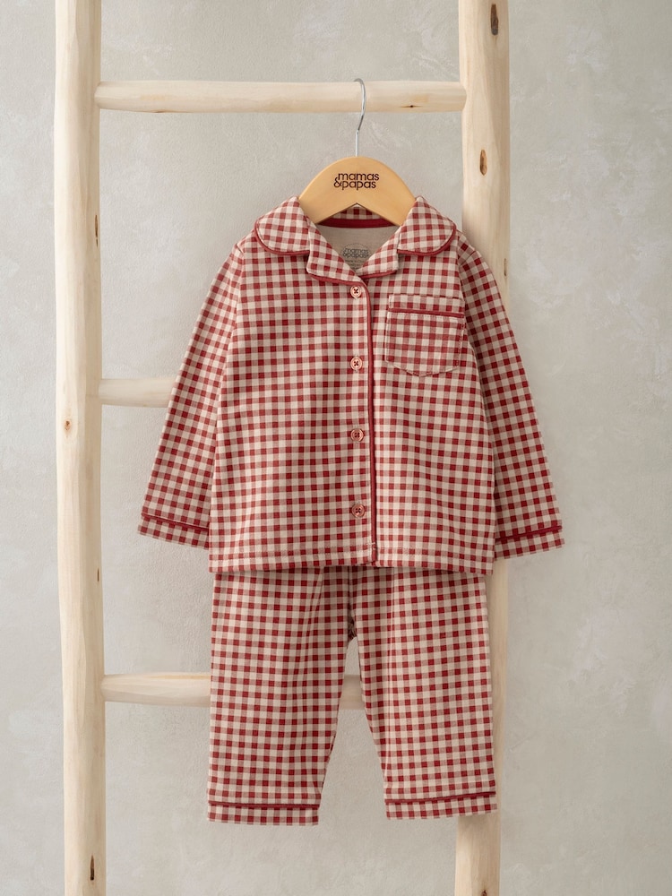 Mamas & Papas Jersey Check Christmas Red Pyjamas - Image 1 of 7