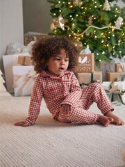 Mamas & Papas Jersey Check Christmas Red Pyjamas - Image 4 of 7
