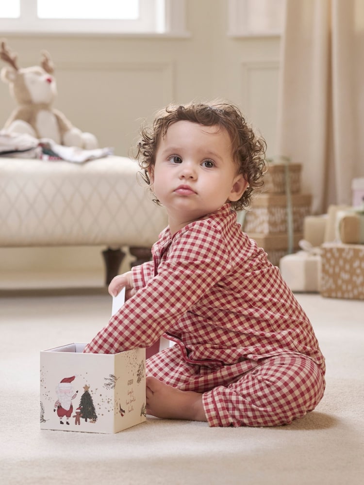Mamas & Papas Jersey Check Christmas Red Pyjamas - Image 7 of 7