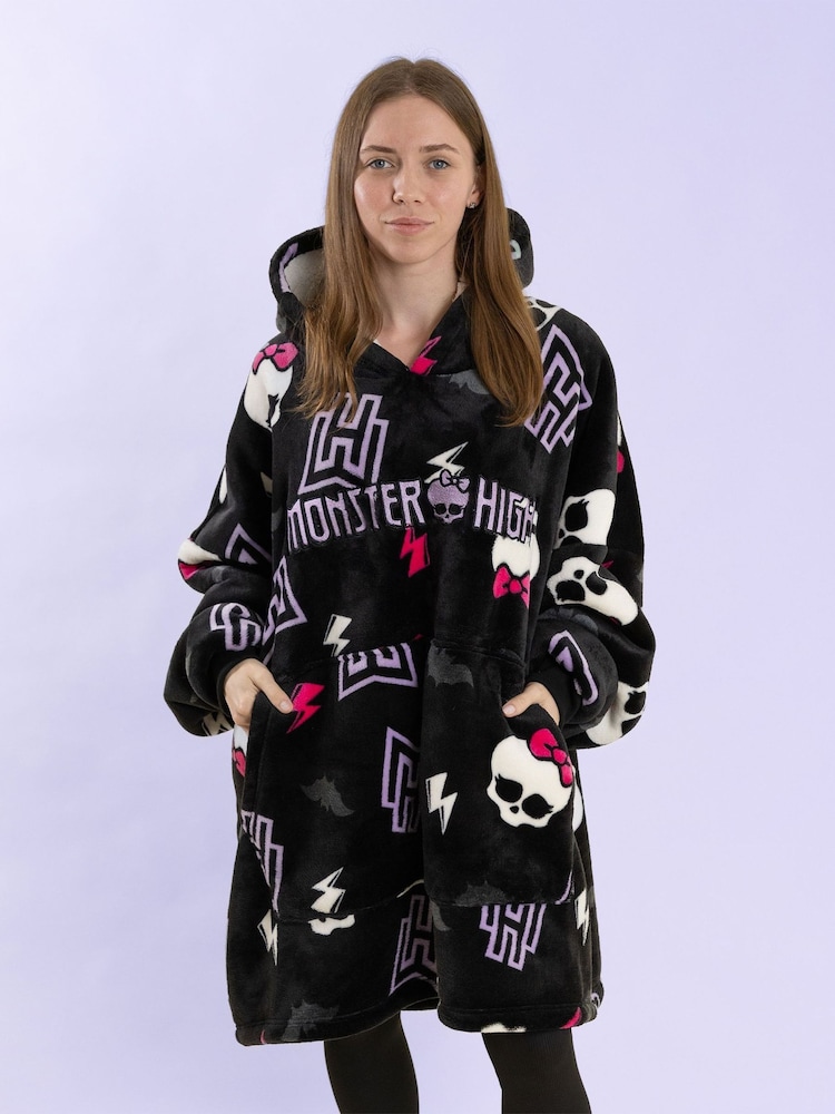 Vanilla Underground Black Monster High Skull & Lighting Bolt Blanket Hoodie - Image 1 of 8 Vanilla Underground Black Monster High Skull & Lighting Bolt Blanket Hoodie - Image 1 of 8