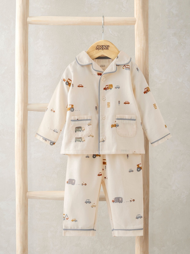 Mamas & Papas Brown Transport Print Woven Pyjamas - Image 1 of 4
