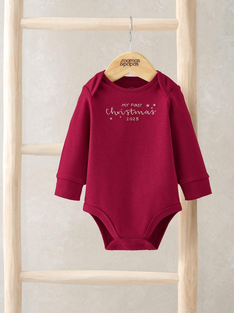 Mamas & Papas My First Christmas Red Bodysuit - Image 1 of 1 Mamas & Papas My First Christmas Red Bodysuit - Image 1 of 1