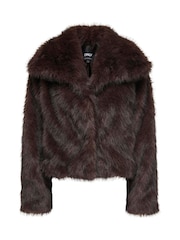 ONLY Brown Faux Fur Short Jacket - Image 1 of 2