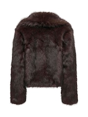 ONLY Brown Faux Fur Short Jacket - Image 2 of 2