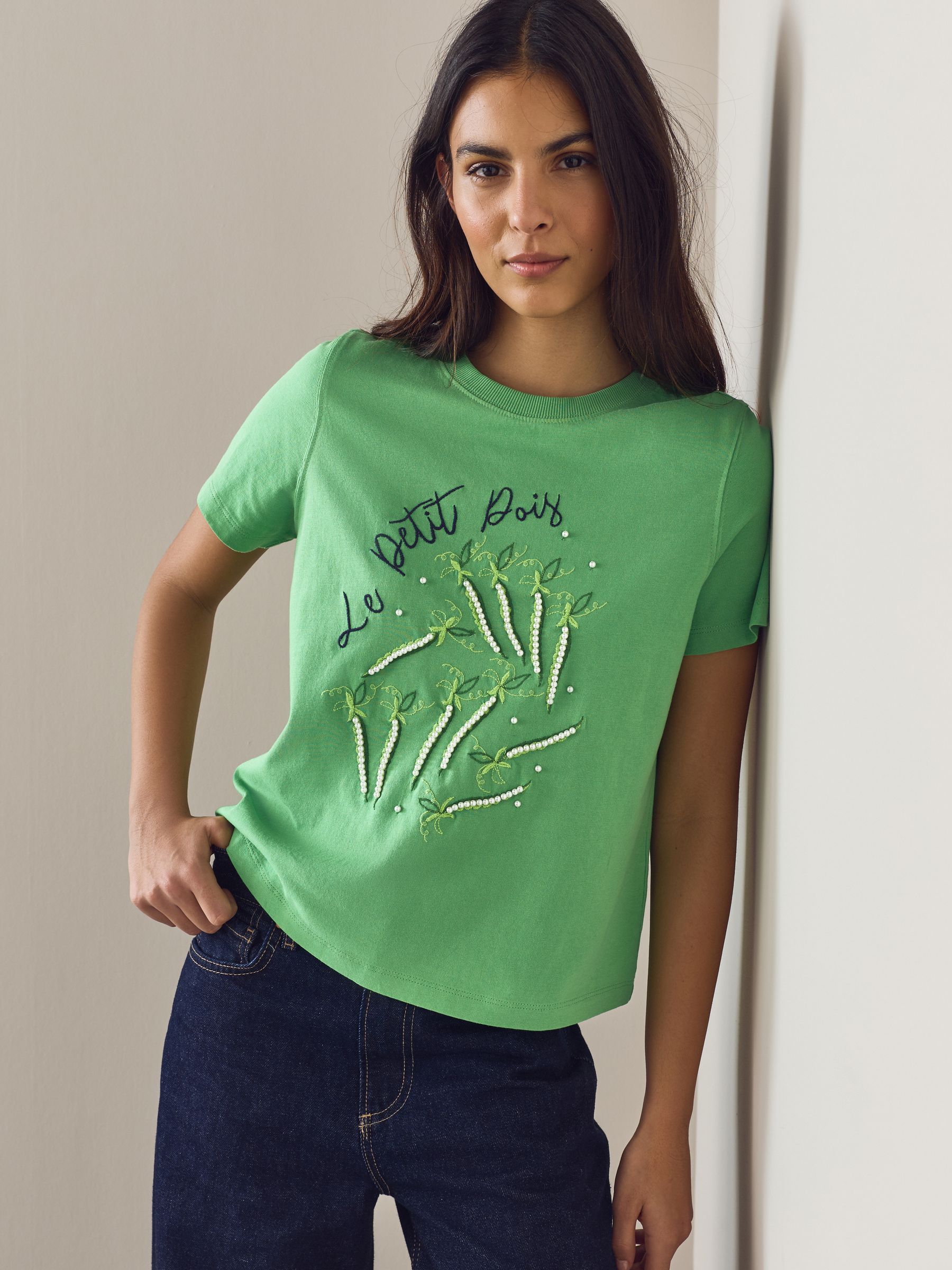 トップス pois compact long tee Buy Green Embellished Petit Pois Short Sleeve Crew Neck T-Shirt