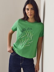 Green Embellished Petit Pois Short Sleeve Crew Neck T-Shirt - Image 1 of 8