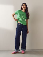 Green Embellished Petit Pois Short Sleeve Crew Neck T-Shirt - Image 2 of 8