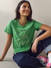 Green Embellished Petit Pois Short Sleeve Crew Neck T-Shirt - Image 3 of 8