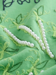 Green Embellished Petit Pois Short Sleeve Crew Neck T-Shirt - Image 7 of 8