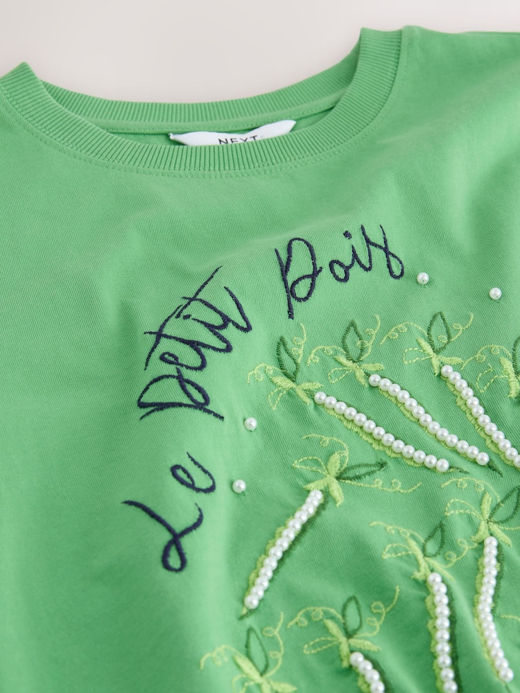Green Embellished Petit Pois Short Sleeve Crew Neck T-Shirt - Image 8 of 8