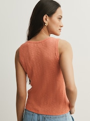 Peach Pink Pintuck Button Through Sleeveless Top - Image 3 of 4