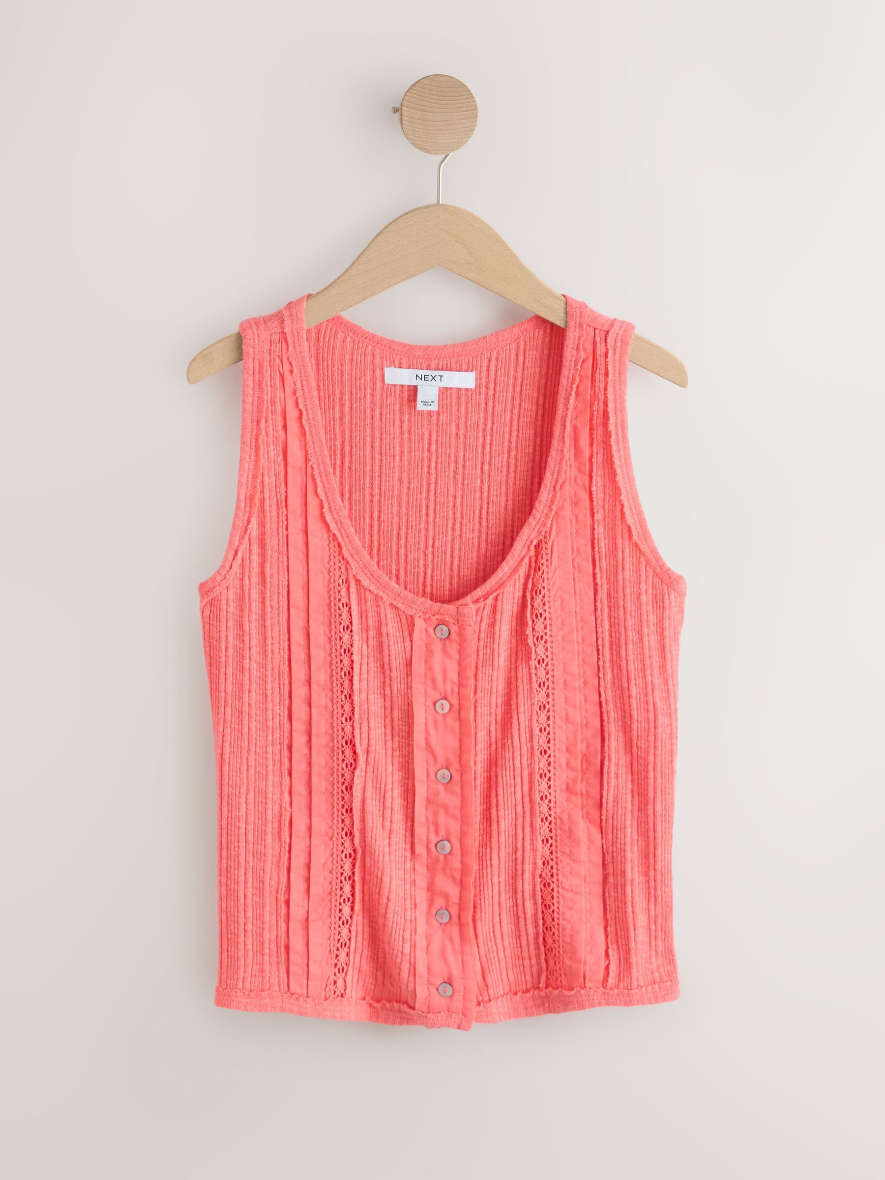 Buy Peach Pink Pintuck Button Through Jersey Sleeveless Vest from