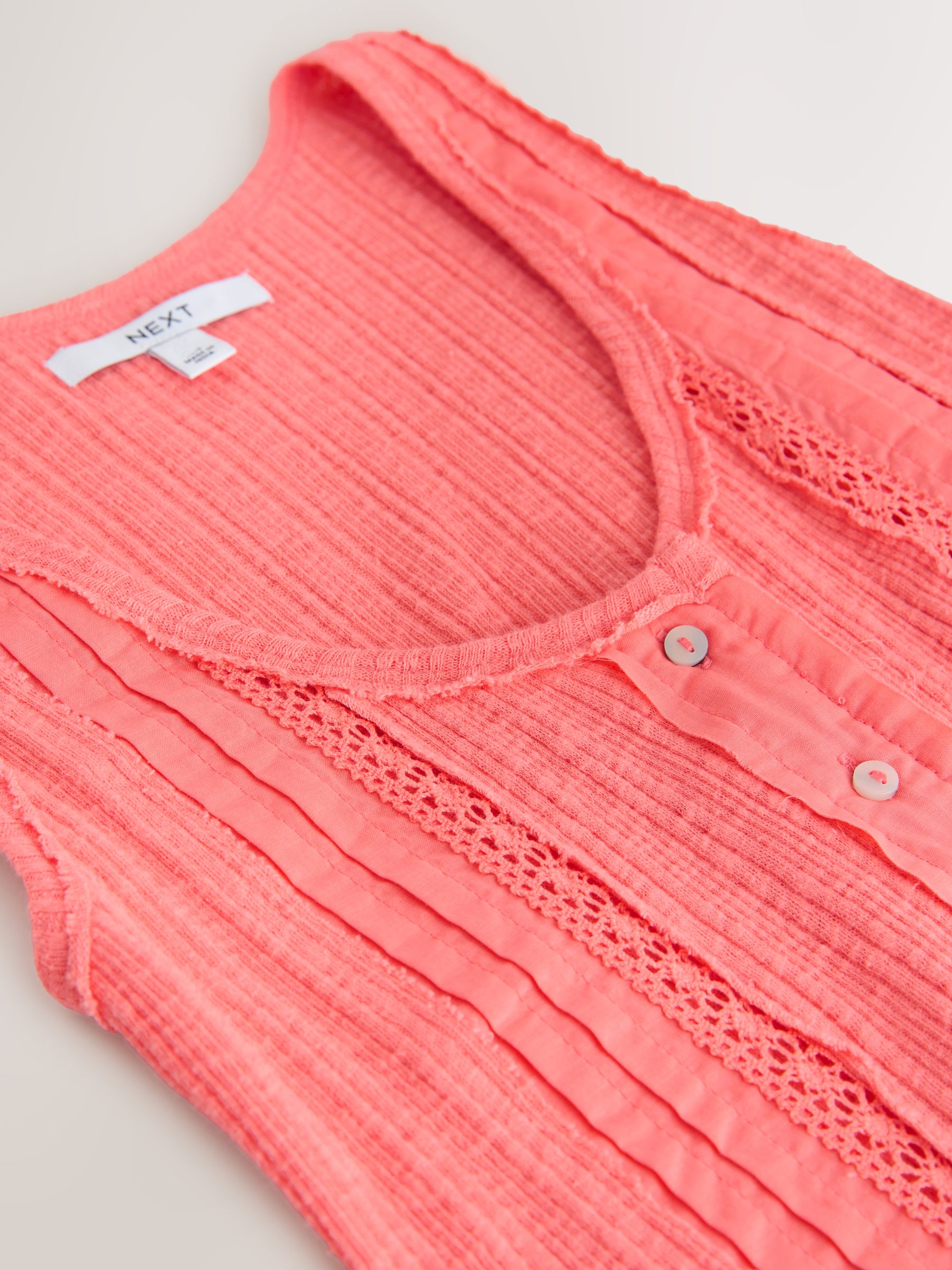 Buy Peach Pink Pintuck Button Through Jersey Sleeveless Vest from