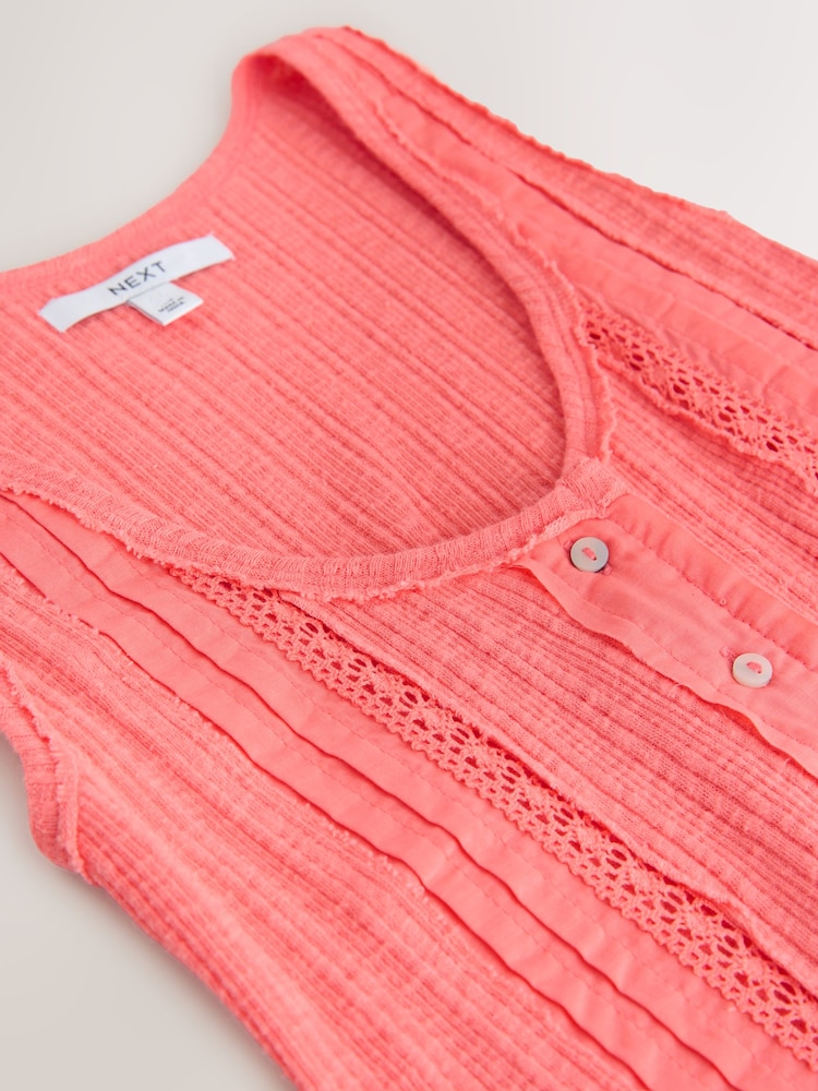 පීච් Pink - Pintuck Button Through Sleeveless Top - 7න් 7 වන රූපය