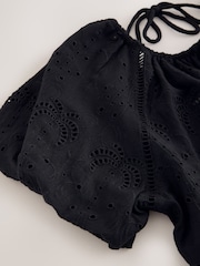 Black Broderie Short Sleeve Crew Neck Top - Image 7 of 8