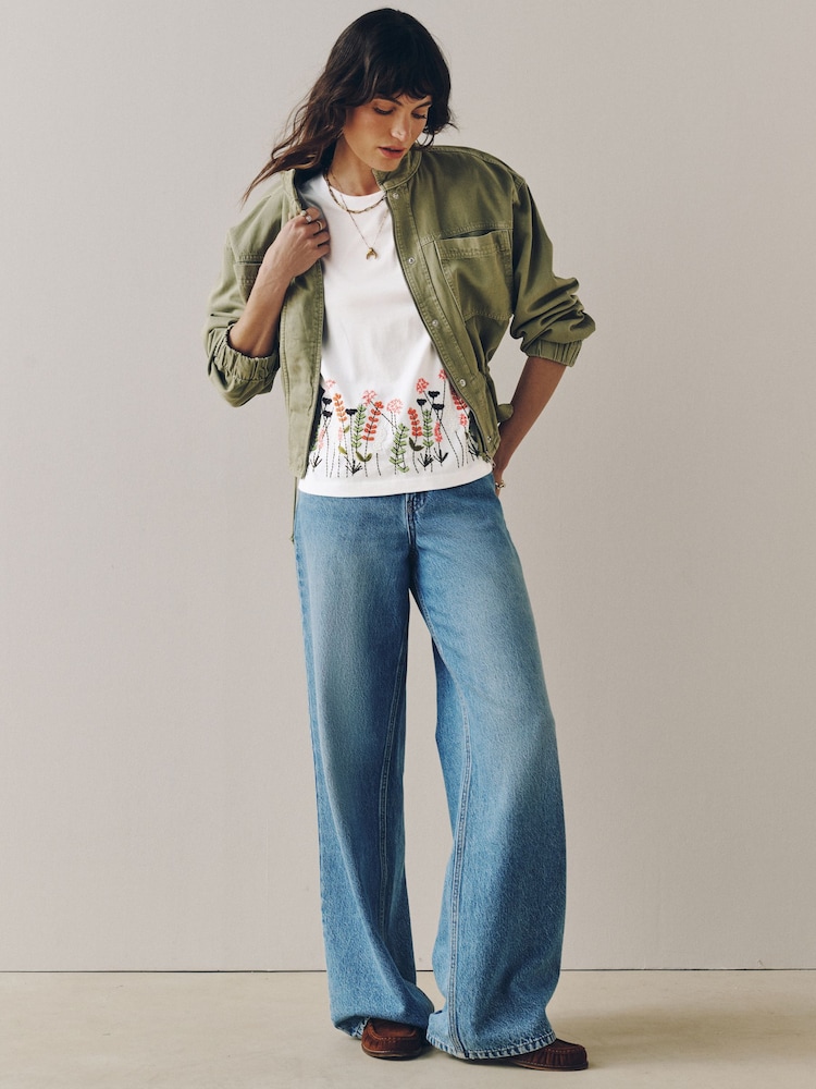 White Embellished Floral Short Sleeve Crew Neck T-Shirt - Image 2 of 8