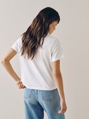 White Embellished Floral Short Sleeve Crew Neck T-Shirt - Image 4 of 8