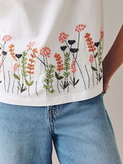 White Embellished Floral Short Sleeve Crew Neck T-Shirt - Image 5 of 8