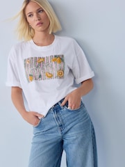 White Sparkle Capri Short Sleeve Crew Neck T-Shirt - Image 2 of 8