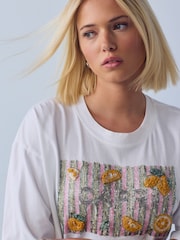 White Sparkle Capri Short Sleeve Crew Neck T-Shirt - Image 5 of 8