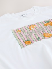 White Sparkle Capri Short Sleeve Crew Neck T-Shirt - Image 7 of 8