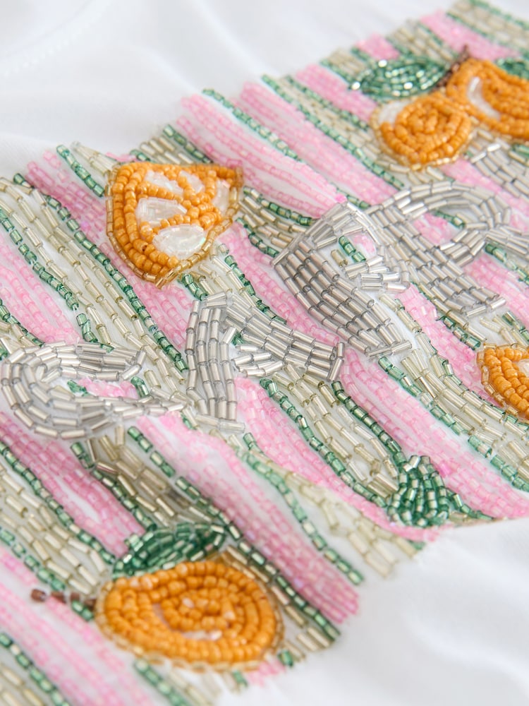 White Sparkle Capri Short Sleeve Crew Neck T-Shirt - Image 8 of 8