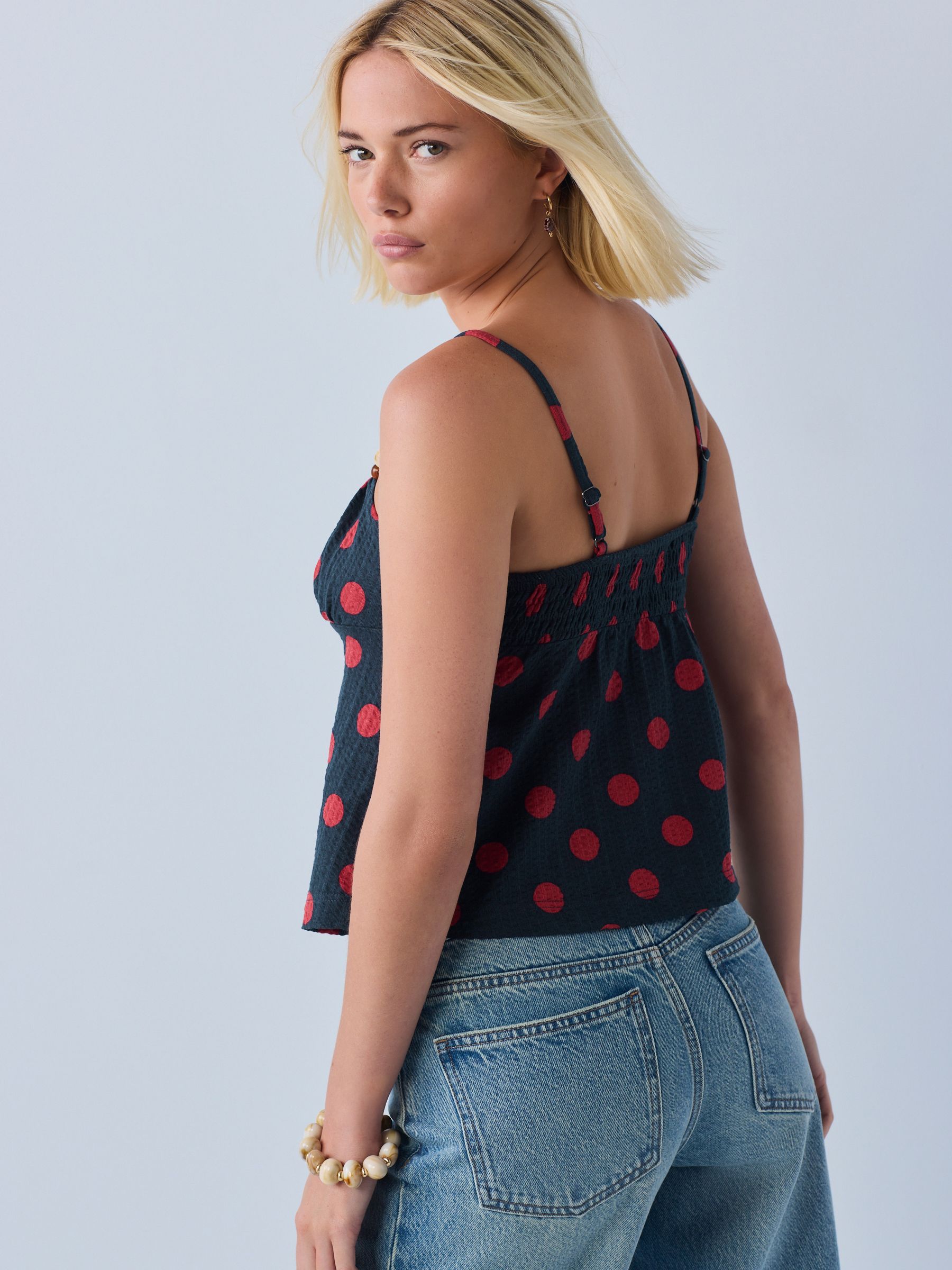 Buy Red/Navy Blue Polka Dot Beaded Strap Sleeveless Top from Next USA