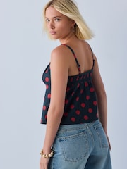 Red/Navy Polka Dot Beaded Strap Sleeveless Top - Image 4 of 8