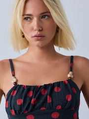 Red/Navy Polka Dot Beaded Strap Sleeveless Top - Image 5 of 8