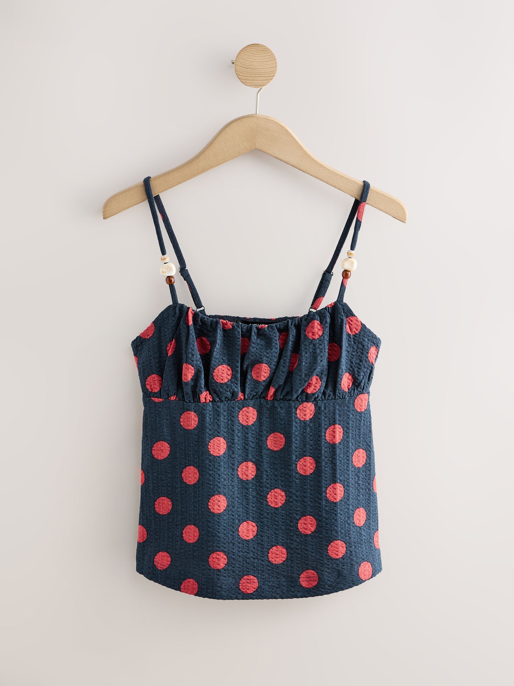 Buy Red/Navy Blue Polka Dot Beaded Strap Sleeveless Top from Next USA
