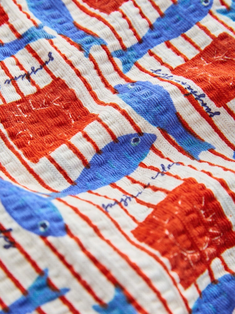 Red/Blue Fish Print Beaded Strap Sleeveless Top - Image 2 of 3