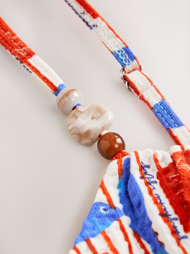 Red/Blue Fish Print Beaded Strap Sleeveless Top - Image 3 of 3