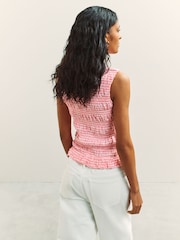 Pink Gingham Shirred Sleeveless Polo Top - Image 2 of 6