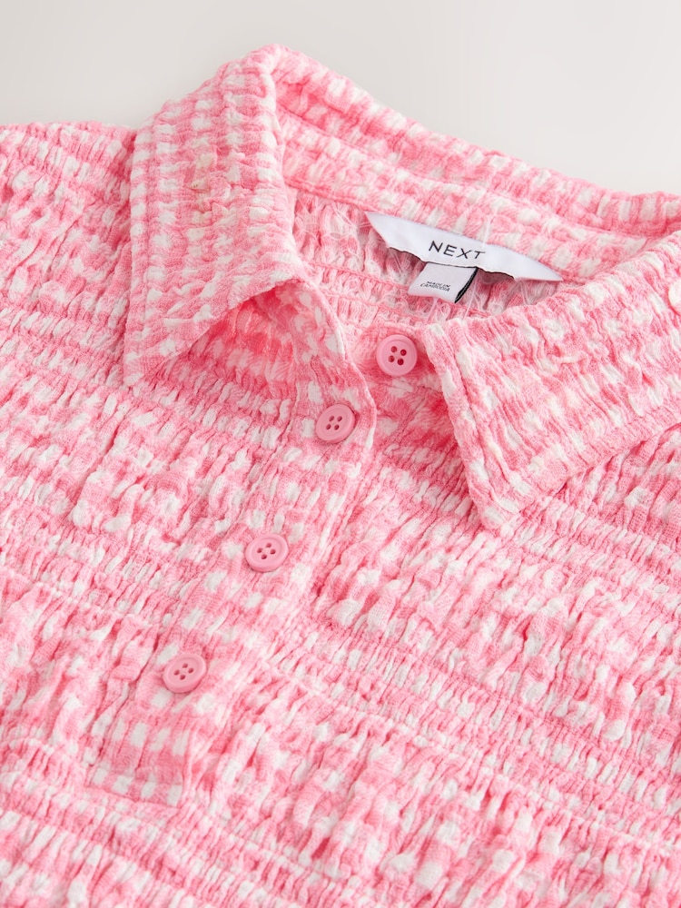 Pink Gingham Shirred Sleeveless Polo Top - Image 6 of 6