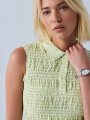 Lime Green Gingham Shirred Sleeveless Polo Top - Image 5 of 8