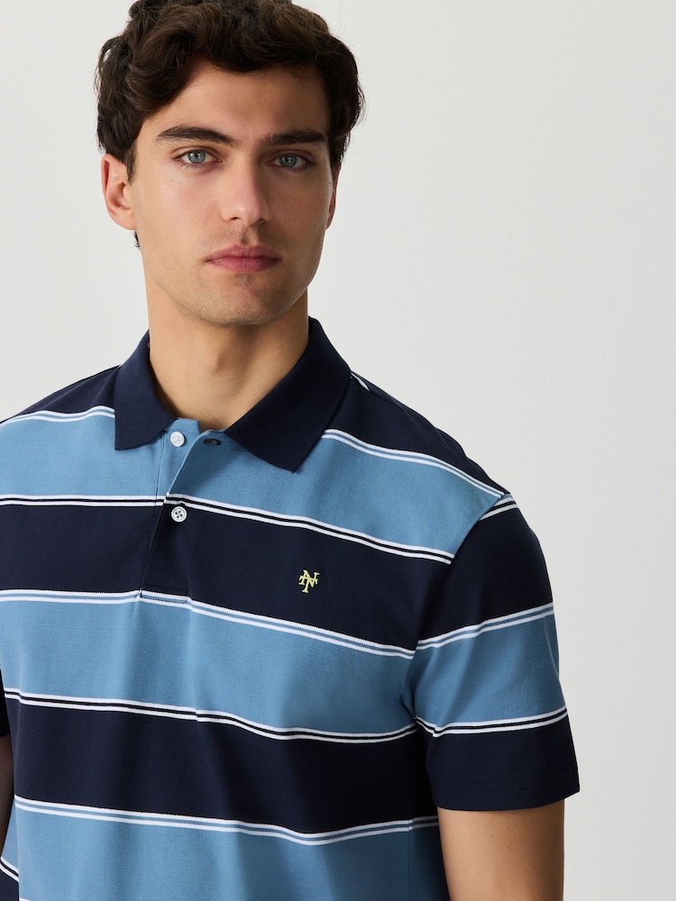 أزرق - قميص بولو مخطط بالعرض - Image 1 of 8