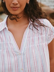 White/Red/Blue Stripe - Camisa de manga corta con lino - Imagen 5 de 8