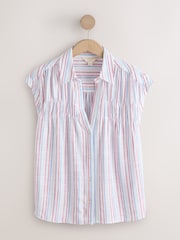 White/Red/Blue Stripe - Camisa de manga corta con lino - Imagen 6 de 8