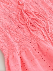 Bright Pink Smocked Tie Front V-Neck Top - Image 8 of 8