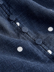 Navy/White Polka Dot Flutter Sleeve Button Front Top With Linen - Image 2 of 3