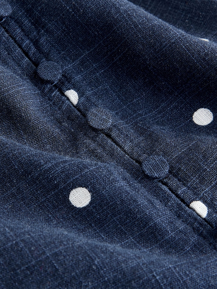 Navy/White Polka Dot Flutter Sleeve Button Front Top With Linen - Image 2 of 3