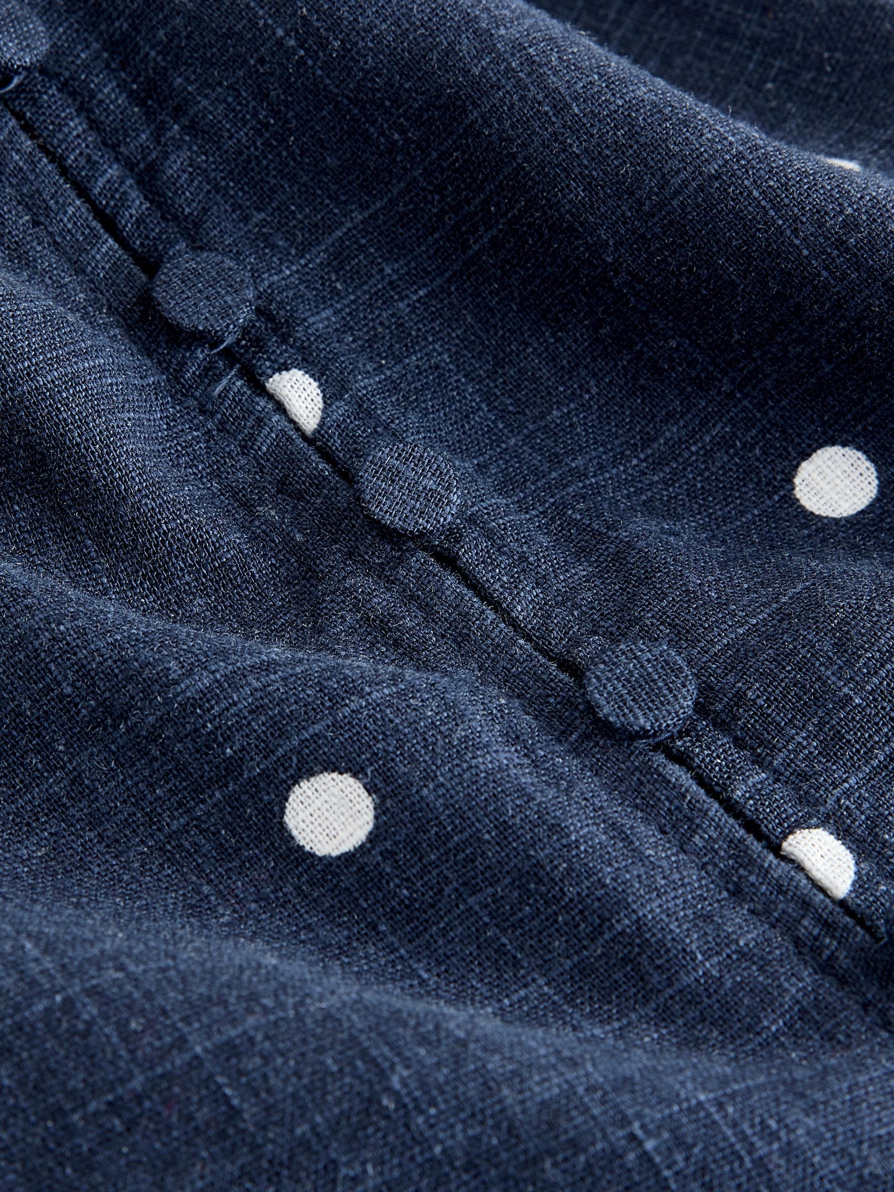 Buy Navy Blue Polka Dot Flutter Sleeve Button Front Top With Linen