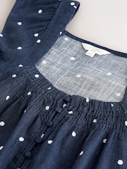 Navy/White Polka Dot Flutter Sleeve Button Front Top With Linen - Image 7 of 7