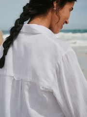 白色 - 亚麻布长袖宽松衬衫 - 图片4 / 8